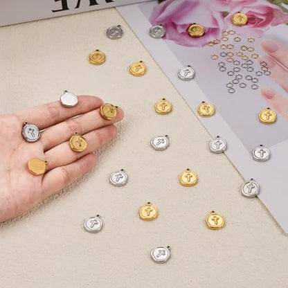 Gold Plated Stainless Steel Cross Charm for Men and Women Necklace Bracelet DIY Jewelry Charms Pendants Bulk - color: Cross Gold Silver