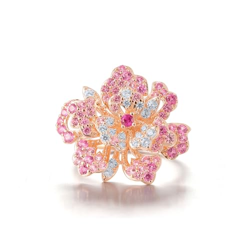 Santuzza Sterling Silver Gemstone Flower Ring for Women - color: [A]Peony-Pink & White