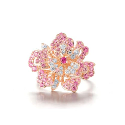 Santuzza Sterling Silver Gemstone Flower Ring for Women - color: [A]Peony-Pink & White