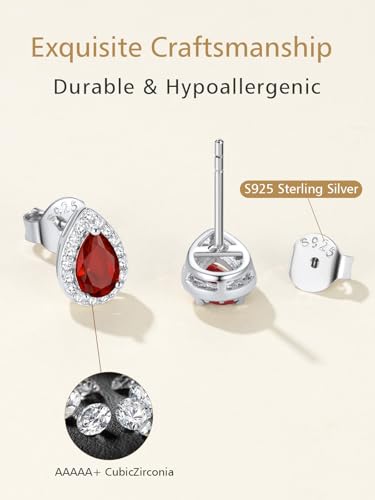 FindChic Birthstone Earrings for Women, Round/Heart/Square/Teardrop Earrings with 925 Sterling Silver Posts & Push Backs, Hypoallergenic Studs with Cubic Zirconia, 12 Months Jewelry with Gift Box - style: 04. April-Diamond (Teardrop)