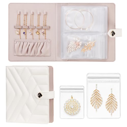 Homde Travel Jewelry Organizer for Women: 6 Pages with 18 Clear Pouches | 18 PVC Compartments for Rings Earrings Necklaces - Compact Book Case for Travel - Anti Tarnish Pockets with Snap Closure