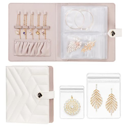 Homde Travel Jewelry Organizer for Women: 6 Pages with 18 Clear Pouches | 18 PVC Compartments for Rings Earrings Necklaces - Compact Book Case for Travel - Anti Tarnish Pockets with Snap Closure