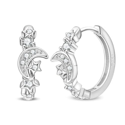 925 Sterling Silver Huggie Hoop Earrings for Women with 5A Cubic Zirconia Jewelry Birthday Gift - style: Moon