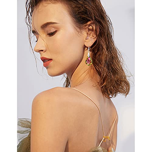 Unique Sparkly Multi-color Crystal Teardrop Dangle Drop Earrings Rainbow Crystal Geometry Earrings for Women Statement Chic Charm Jewelry Gifts - color: Rose Red