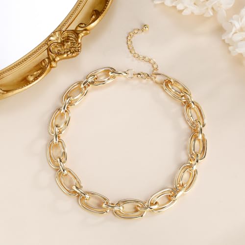 Planch Gold Chunky Necklace for Women: Trendy Choker Chain Necklace Statement for Daily Holiday Party Fashion Cable Loop Link Jewelry