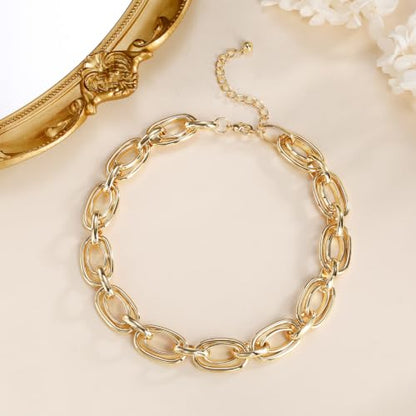 Planch Gold Chunky Necklace for Women: Trendy Choker Chain Necklace Statement for Daily Holiday Party Fashion Cable Loop Link Jewelry