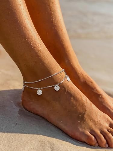 PROSTEEL Anklets for Women Waterproof, Silver/Gold/Black, Stainless Steel | Layered Anklets, Stainless Steel, Durable& No Tarnish, Summer Beach Jewelry, with Gift Box, 8-10.5" Adjustable, Plus Size - color: Silver, size: Ball Station & Paperclip