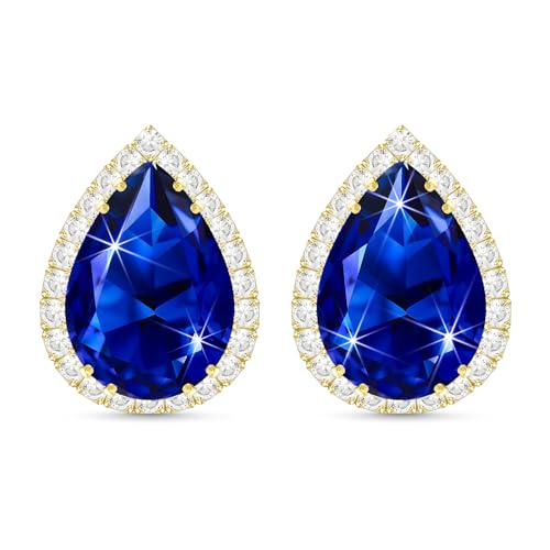 Linawe Women Stud Earrings, Teardrop Diamond Moissanite Cubic Zirconia Earrings Studs Rhinestone Jewelry Gold/Silver/Rose Gold - color: Gold,Sep