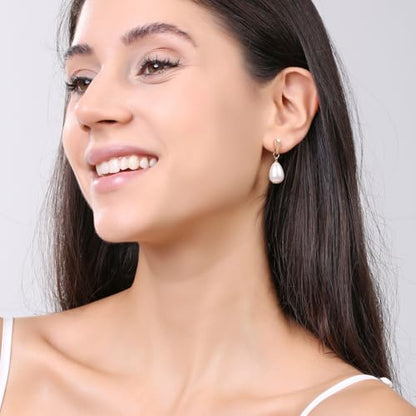 14k Gold Plated Lightweight Pearl Earrings,Trendy Jewelry,Teardrop Hoop Earrings for Women,Pearl Drop Earrings,Elegant Jewelry for Gifts - color: rose gold-pearl dangle