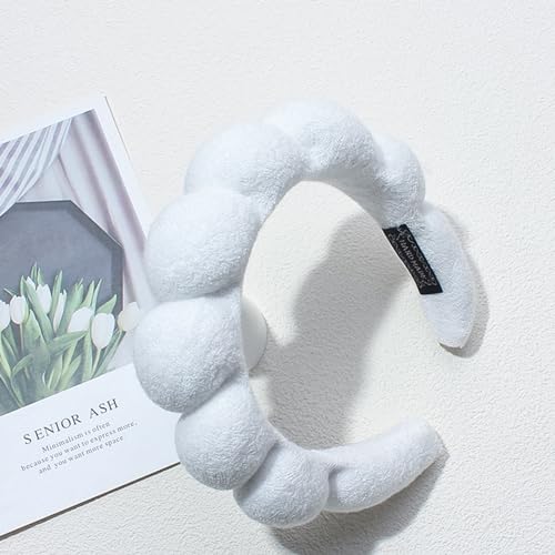 Spa Headbands for Washing Face Makeup Skin Care Headband Women Bubble Facial Beauty Headbands Puffy Shower Towel Band Hair Headband - color: White
