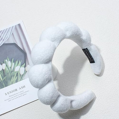 Spa Headbands for Washing Face Makeup Skin Care Headband Women Bubble Facial Beauty Headbands Puffy Shower Towel Band Hair Headband - color: White