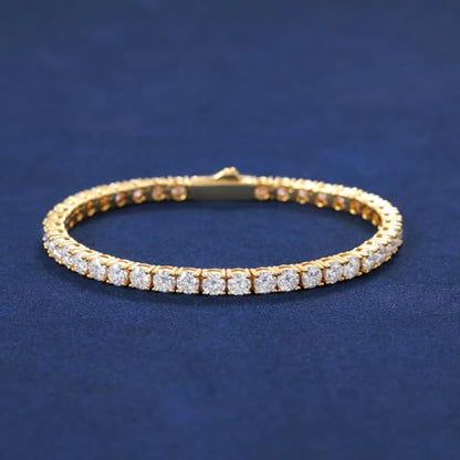 18K Gold Plated Tennis Bracelet for Women Men, 3/4/5mm Iced Out 5A Cubic Zirconia Classic Tennis Chain Bracelets 7 Inches 8 Inches, Diamond Tennis Bracelet Lady Fashion Jewelry - color: Gold, size: 7 Inches, style: 4mm