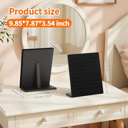 KUKUVR 2 Pcs Velvet L-Shaped Ring Earring Holder Display Stand (Black) | 50 Slots, Jewelry Organizer Case Tray, For Women & Selling Show - color: Black