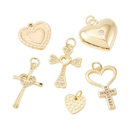 Cheriswelry 18K Gold Plated Heart Pendants Golden Heart Dangle Earring Charms Necklace Pendants Bracelet Keychain Charm Mini Hang Ornament for DIY Craft Jewelry Making - color: 18K Gold Plated F
