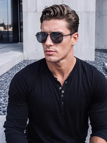 kimorn Women's Square Aviator Sunglasses, Polarized UV400 Pretecion | Retro Frame Shades, Small-Medium Fit, Driving, Beach, Daily Wear - color: Black