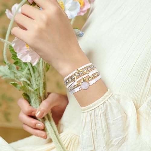 VIBILIA Boho Leather Wrap Bracelets for Women Multi-Layer Bracelets | With Strong Clasp Jewelry for Women - color: 01-Heart-White