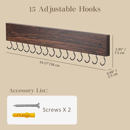 Lolalet Wooden Necklace Holder for Wall with 15 Hooks -Brown | Wall Mount Jewelry Hangers for Necklaces, Chains, Bracelets and Earrings, Tangle-free, Easy to Install - color: Brown