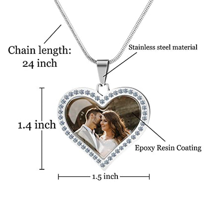 Farfume Personalized Photo Necklace for Women/Men, Memorial Jewelry Gifts | Holds 2 Pictures Pendant, Custom Engraved Text, Beautiful Locket for Girls, Durable Stainless Steel, Mothers Day Gifts - color: Diamond Heart Necklace