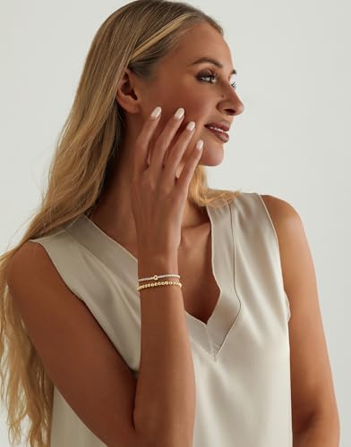 14K Gold Plated Bracelets for Women Dainty Tennis Initial Bracelet Trendy Beaded Stackable Charm Bracelets Layered Waterproof Bracelet Dainty Bracelet for Women Jewelry Gifts - style: G