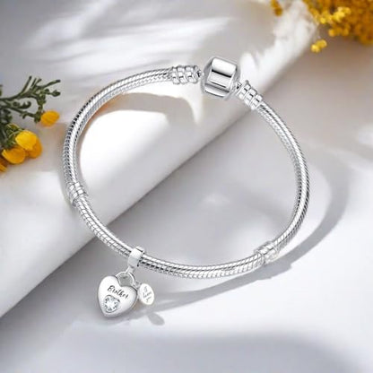 TCHYUN Family Series Dangle Charm Heart Birthstone Bead for Pandora Bracelet Women Gift - style: Brother