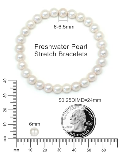 Freshwater Pearl Stretch Bracelets For Women With 6mm White Cultured Pearls Classic Bracelet - size: 8 inches