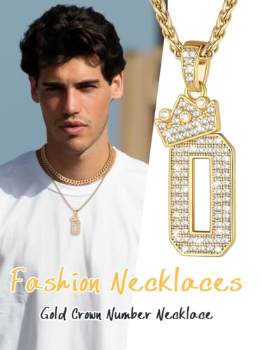 U7 Crown Initial Necklace Men Women, Bling Diamond A-Z 0-9 Letter Pendant with Wheat Chain, Silver/Black/Gold Plated CZ Alphabet Number Hip Hop Jersery for Father Husband - color: a. Gold, size: 27. 0