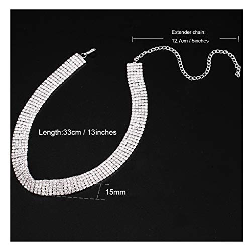 Tennis Necklaces for Women Sparkly Rhinestone Choker Diamond Chain Necklace - style: Silver 5 Rows