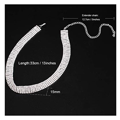 Tennis Necklaces for Women Sparkly Rhinestone Choker Diamond Chain Necklace - style: Silver 5 Rows