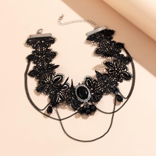 Todenb Gothic Choker Witch Necklace for Women Lace Vampire Collar Necklace Y2K Goth Black Zirconia Pendant Necklaces Halloween Dark Bridal Vampire Witch Party Jewelry Accessories - style: Style-F