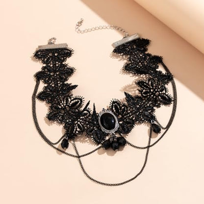Todenb Gothic Choker Witch Necklace for Women Lace Vampire Collar Necklace Y2K Goth Black Zirconia Pendant Necklaces Halloween Dark Bridal Vampire Witch Party Jewelry Accessories - style: Style-F