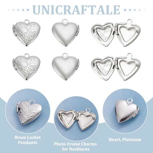UNICRAFTALE about 20Pcs Photo Pendants Heart Locket Pendants Heart Memory Locket Charms 12.5mm Metal Heart Charms Photo Locket Necklace Pendants for Jewelry Making Charms