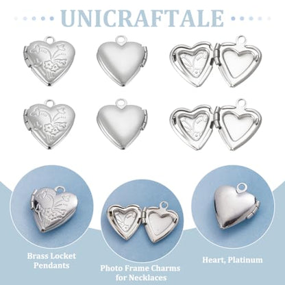 UNICRAFTALE about 20Pcs Photo Pendants Heart Locket Pendants Heart Memory Locket Charms 12.5mm Metal Heart Charms Photo Locket Necklace Pendants for Jewelry Making Charms