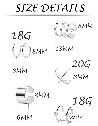4-10 Pairs Stainless Steel Ear Cuff Helix Cartilage Clip On Wrap Earrings Fake Nose Ring Non-Piercing Adjustable - color: A3: 10 Pairs