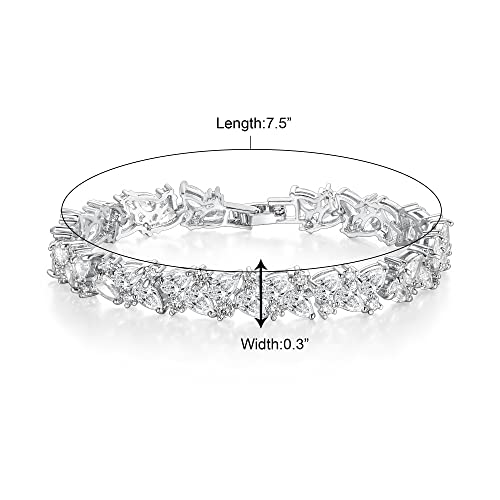 Crysdue Marquise Teardrop Cubic Zirconia Wedding Bridal & Prom Tennis Bracelets for Brides Bridesmaids, Silver/Gold/Rose Gold Plated Bracelet Gifts for Women - style: A_Silver Tone 7.5"