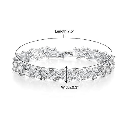 Crysdue Marquise Teardrop Cubic Zirconia Wedding Bridal & Prom Tennis Bracelets for Brides Bridesmaids, Silver/Gold/Rose Gold Plated Bracelet Gifts for Women - style: A_Silver Tone 7.5"