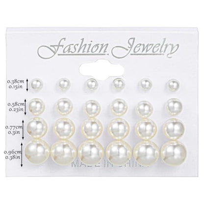 24 Pairs Pearl Studs Earrings for Women, Faux Simulated Pearl Earrings 4 Mixed Sizes Round Ball Pearls Stud Earring Set - color: Beige