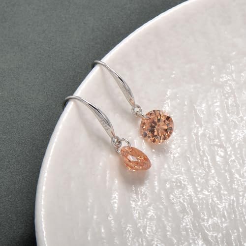 8 MM Cubic Zirconia Bare Diamond Cut Crystal Dangle Earrings for Women - color: Champagne