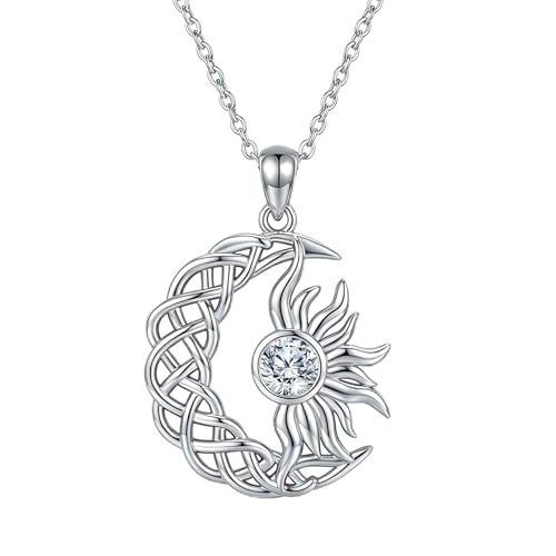 Moissanite Moon and Star Necklace 925 Silver Birthstone Gifts for Women | Sterling Silver Sun and Moon Pendant Elegant Jewelry Birthday Gifts for Wife Mom - color: A3:Sun and Moon-Moissanite