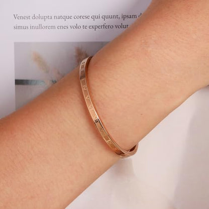4/6/8mm Numeral Bangle Stainless Steel Engraved Unisex Bracelet Inspirational Gifts for Her - color: Rose Gold, size: 4mm