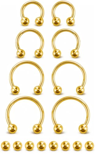 Surgical Steel Septum Rings 16g 14g - Lip Ring Smiley Piercing Hoop for Cartilage Earrings, Tragus, Helix, Daith, Conch - Eyebrow Circular Horseshoe Septum Piercing Jewelry - color: 16g Set - Gold