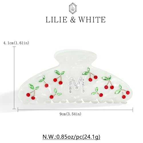 LILIE&WHITE Christmas Gift Acrylic Cherry Letter Hair Clips For Women | With RhinestonesInitial Hair Claws For Thick Hairs Trendy Monogram Large Clips Fashion Big Claw Clip Jewelry Gift Alphabet M - color: HC22959M