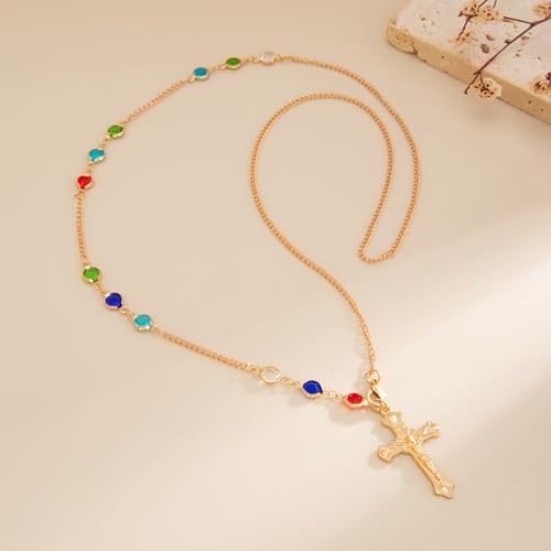 Back Body Chain for Women Boho Pearl Cross Flower Back Drop Necklace Adjustable Y-Shaped Lariat Back Jewelry - color: colorful
