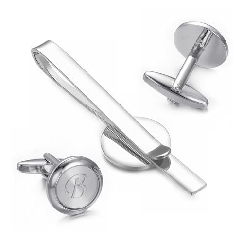 Monogram Cufflinks For Men Silver Tie Clip And Cufflink Set Suit Accessories Men - style: Monogram Cufflinks B
