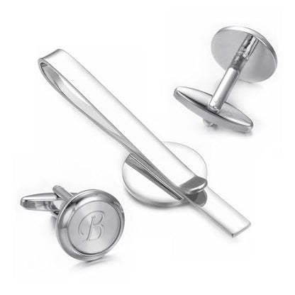 Monogram Cufflinks For Men Silver Tie Clip And Cufflink Set Suit Accessories Men - style: Monogram Cufflinks B