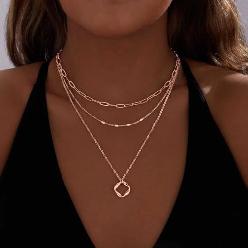 Gold Layered Necklaces for Women, 14K Gold Plated Paperclip Snake Chain Necklace Set, Dainty Coin Cross Tear Pendant Layering Choker Necklaces, Simple Trendy Stackable Jewelry Gifts - color: 3PCS / Twisted Circle & two Chains
