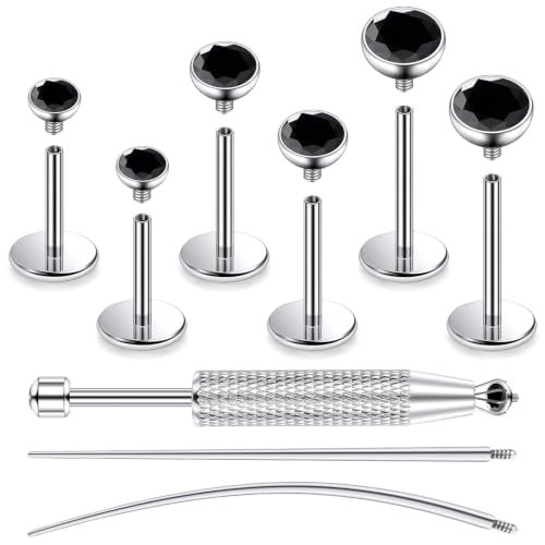 Jenxnjsjo F136 Titanium 20/18/16g Earrings Nose Lip Rings Studs Labret Medusa Tragus Helix Conch Cartilage Piercing Jewelry for Women - color: Black, size: 20g