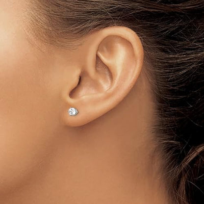 Diamond2Deal Stainless Steel Polished 4mm Round Cubic Zirconia Stud Earrings Len-0.2 In, Wid-0.2 In