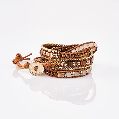 Bracelet for Women – Handmade Vegan Boho Natural Stone Layered Bracelet, Thailand Bohemian Stackable Beaded Wrap Bracelets, Summer Hippie Bracelet Stack, Fashion Jewelry Gifts - color: A6-Caramel