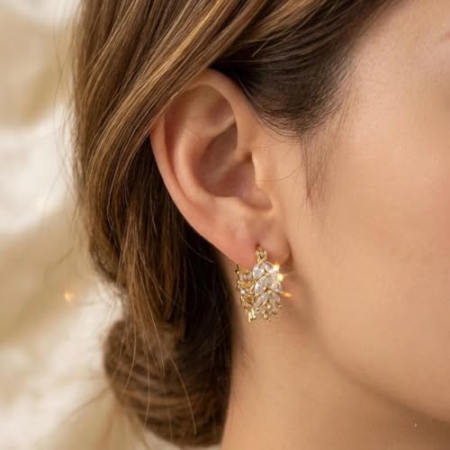 1 Pair Wheat Hoop Earrings for Women, 316 Stainless Steel Wheat Earrings with Synthetic Zirconia, Retro Simple Dangle Hoops, Ideal for Daily Wedding Commute