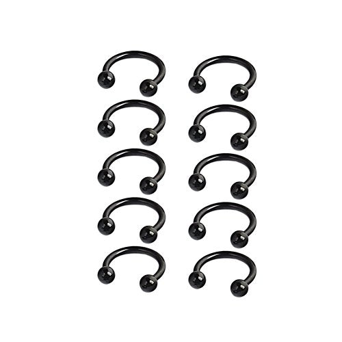 10PCS 16G CBR Horseshoe Circular Rings Black Titanium Anodized 316L Surgical Steel for Lip, Septum Piercing Jewelry & Cartilage 3mm Balls 6-12mm